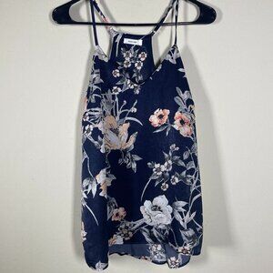 Mod Ref Women's Floral Pink Navy Tank Top Small Summer!